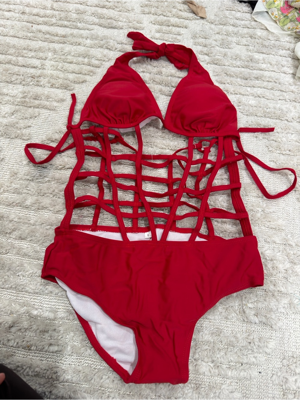 New Red Lattice One-Piece Bikini Swimsuit
